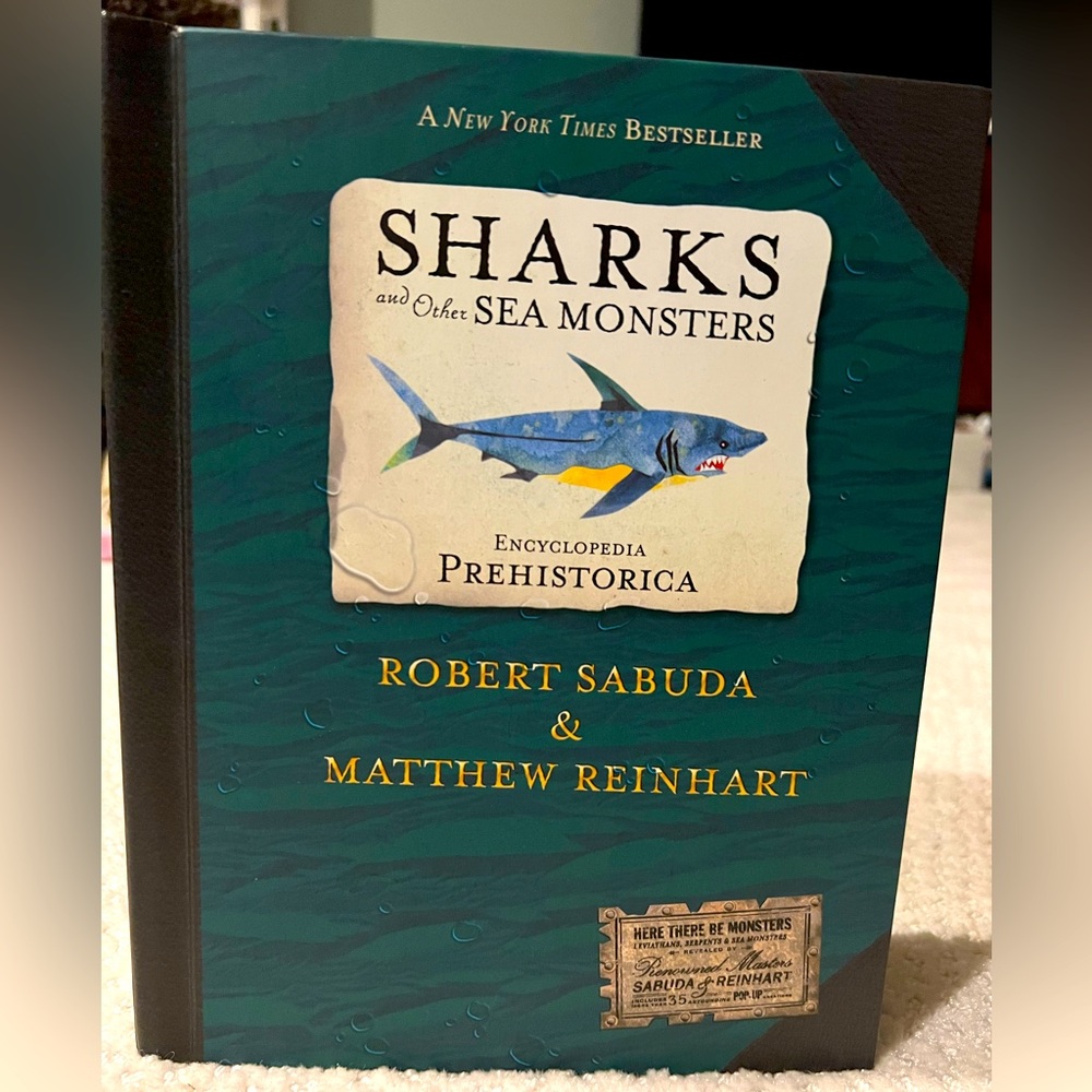 Sharks and other Sea Monsters Pop-Up Hardcover Book by Robert Sabuda/ Shark cap